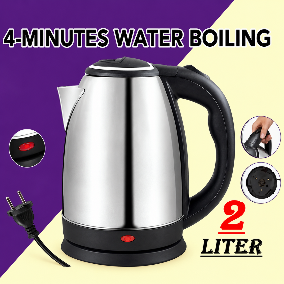 Automatic Electric Kettle 2.0L – Stainless Steel Hot Water Boiler With Auto Shut-Off, LED Display &amp; Temperature Control (1000W, 220V) (Without Box)