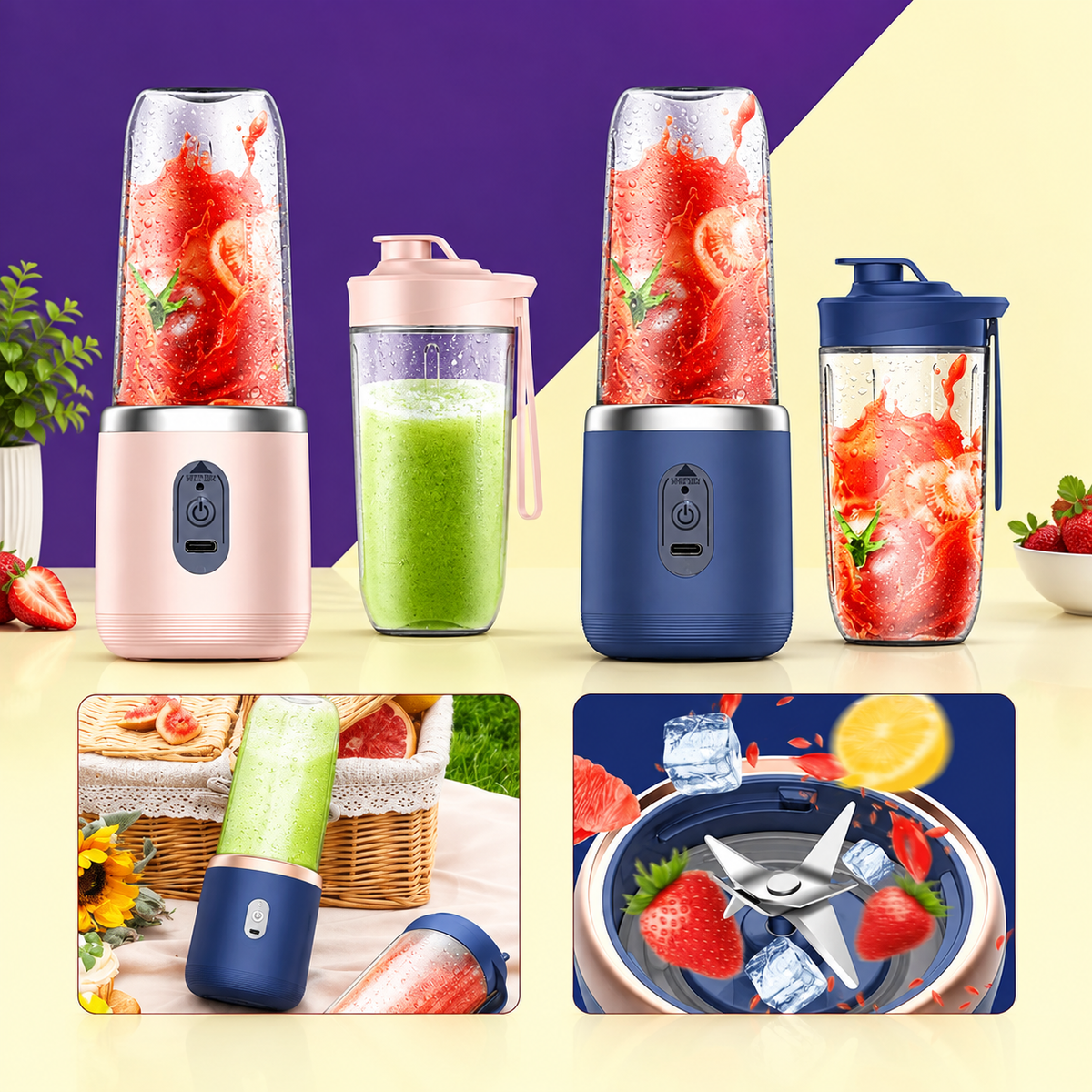 Rechargeable Mini Automatic Electric Juicer 2in1 | Random Color