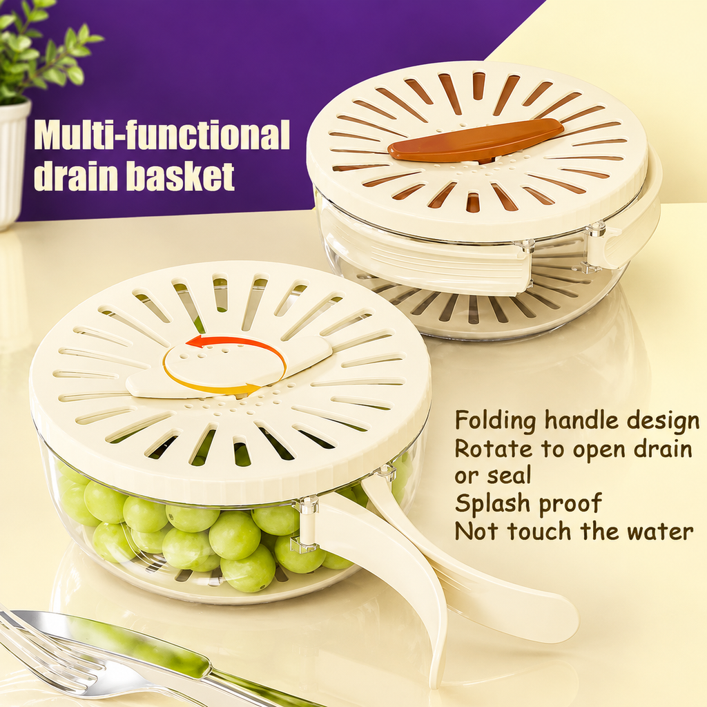 Multi-Functional Vegetable &amp; Fruit Cleaning Basket | Folding Drainage &amp; Storage Box | Fresh-Keeping Kitchen Filter Container