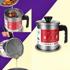 High Quality 1.4L Fryer Oil Filter Pot – Carbon Steel Oil Can with Stainless Steel Strainer Kitchen Storage Jug (Without Box)