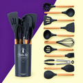Silicone Kitchen Utensil Set with Wooden Handles